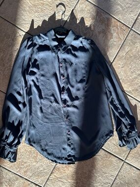 Tildon Dark Grey long-sleeve cuffed blouse $40